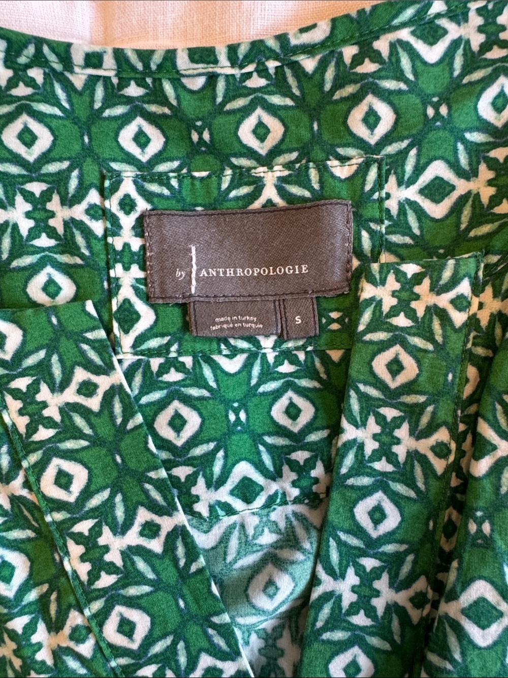 Anthropologie Green Geometric Short-Sleeve Maxi Dress - Picture 2 of 6